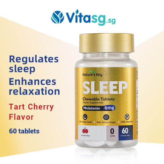 Picture of Nature's Key Melatonin 6mg Chewable Supplement Vitamin B6 Healthy Sleep Cycle Sugar-Free Tart Cherry Flavor 60 Tablets